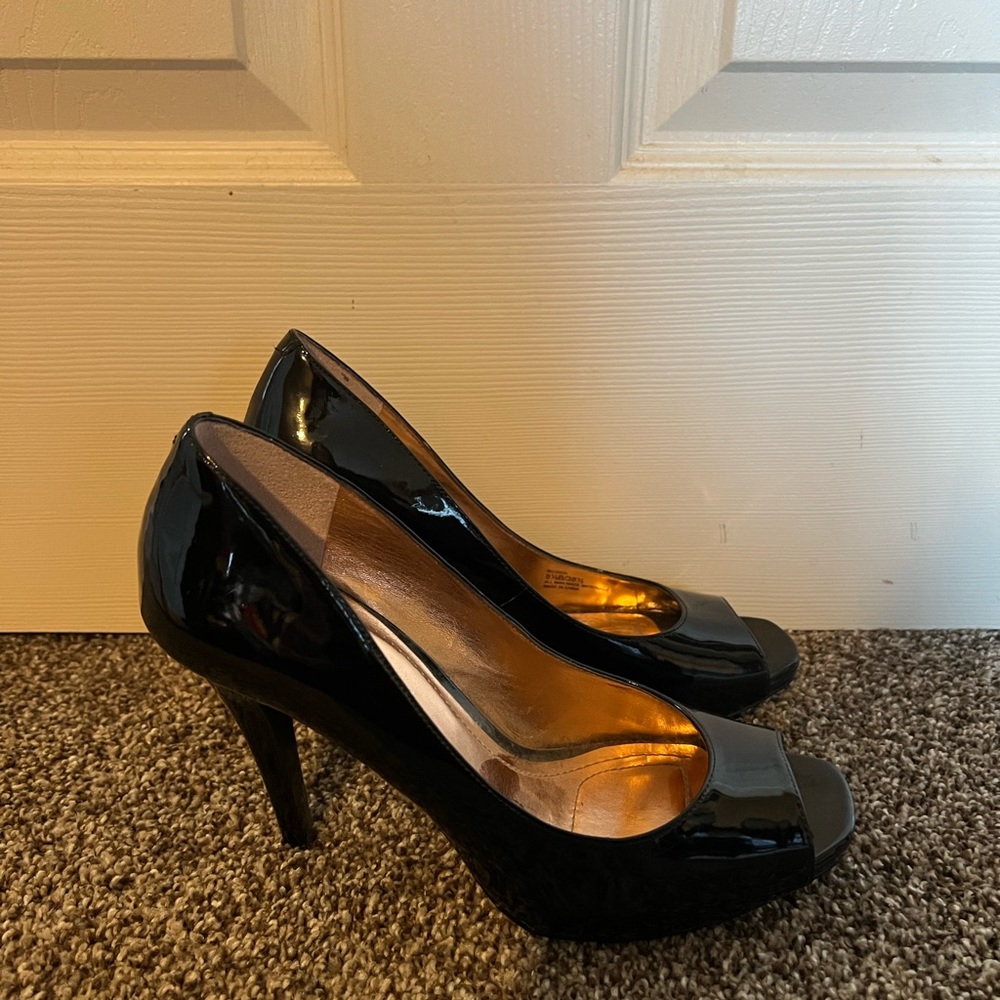 Elegant Black patent leather BCBG heels